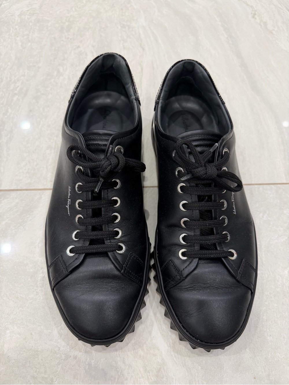 Salvatore Ferragamo Men’s Black Leather Lace-Up Sneakers